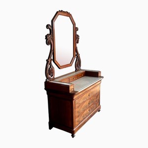 Antique Eastlake Victorian Carved Walnut & Marble Top Dresser
