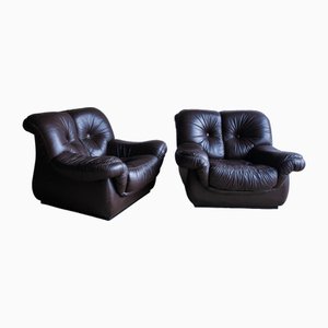 Sillones Club Mid-Century de cuero. Juego de 2