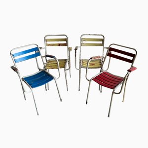 Vintage Metal and Wooden Seating Garden Armchairs, 1970s, Set of 4
