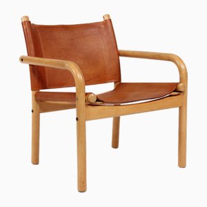 Modern Danish Armchair of Steam Bend Beech and Cognac Colored Leather by Bernstorffsminde Møbelfabrik, Denmark, 1970s