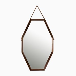 Vintage Italian Octagonal Mirror in Teak, 1970s