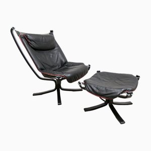Set of Viking Armchair Set P97 & Ottoman by Sigurd Ressell for Poltrona Frau, 1980s