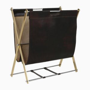 Porte-Revues Pliant en Métal et Cuir par Jacques Adnet, France, 1950s