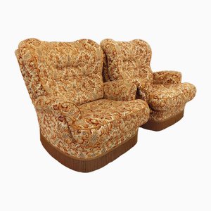 Set of Vintage Armchairs in Floral Fabric with Fringes, 1970s