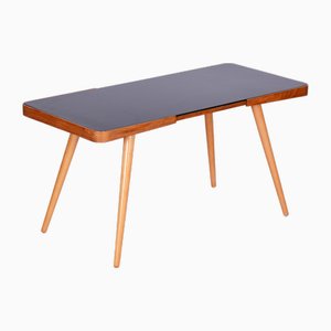Mesa de centro Mid-Century de haya y vidrio opaco atribuida a Interier Praha, checa, años 60