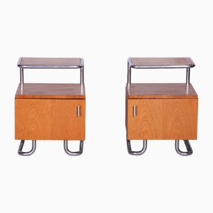 Bauhaus Beside Tables in Oak and Chrome attributed to Mücke-Melder, Czech, 1930s, Set of 2