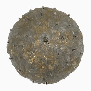 Vintage Ceiling Light with Crystal and Gold Murano Flowers, 1980s