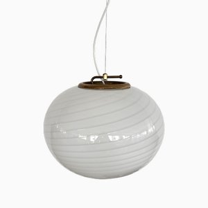 Lampadario swirl in vetro di Murano con dettagli in ottone, Italia, anni '70