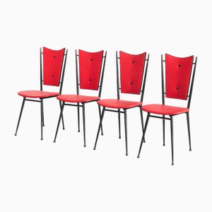 Vintage Chairs in Iron and Red Leatherette, 1950s, Set of 4
