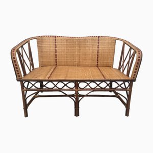 Sofa in Woven Rattan and Red Resin from Henri Paris