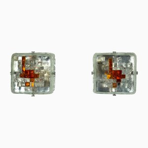 Vintage Italian Wall Lamps in Cut Murano Glass, 1970s, Set of 2