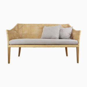 Sofa in Woven Rattan and Teak Wood from Henri Paris