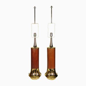 Mid-Century Modern American Teak and Gold Table Lamps by Laurel, 1960s, Set of 2