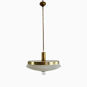 Mid-Century Hanging Light in Opaline Glass from Stilux Milano, 1960s