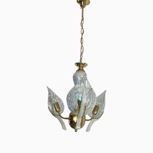 Mid-Century Hanging Light with Murano Glass Leaves, 1960s