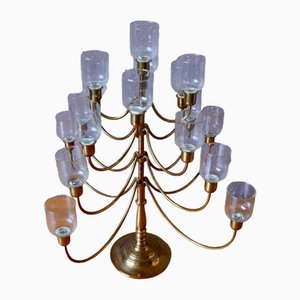 Large Vintage Candleholder in Brass and Glass, 1950s