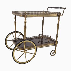 Carrito de bar Mid-Century de madera y latón, Francia, años 50