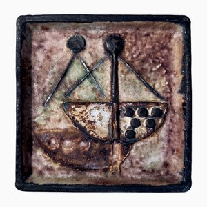 Placca da parete modernista in ceramica con segno zodiacale Libra di Helmut Friedrich Schäffenacker, Germania, anni '60