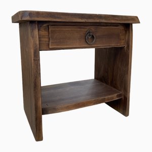 Vintage Brutalist Bedside Table in Elm, 1970s