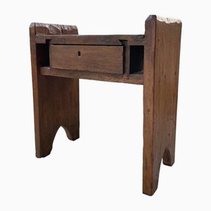 Comodino antico brutalista in quercia, fine XIX secolo