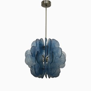 Murano Aqua Blu Glass Chandeliers and Pendant in the style of Fontana Arte, 1990s