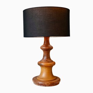 Lámpara de mesa brutalista grande de madera, años 70