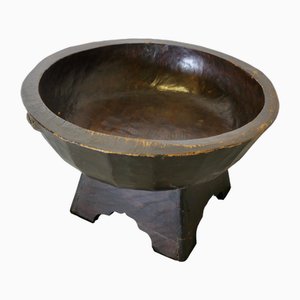 Grand Bol Oriental en Bois Sculpté à la Main sur Support, Set de 2