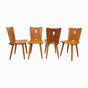 Chaises Vintage Brutaliste en Bois, 1960s, Set de 4