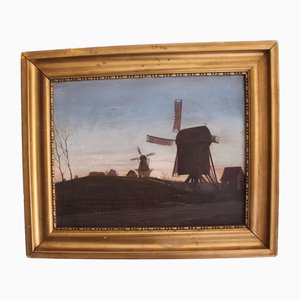 Dutch Artist, Windmill Landscape, Late 19th Century, Oil on Canvas
