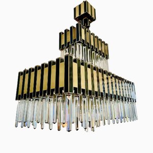 Bd Lumica Chandelier in Glass and Brass, 1970s