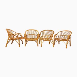 Vintage Rattan Armchairs, 1960s, Set of 4