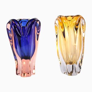 Glass Vase by Josef Hospodka for Sklarny Chribska, Czech, 1970s, Set of 2