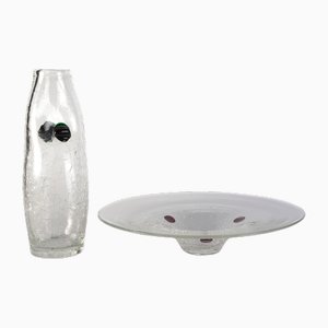 Glasvase & Schale von Jaroslav Taraba für Lednicke Rovne, Czech, 1970er, 2er Set