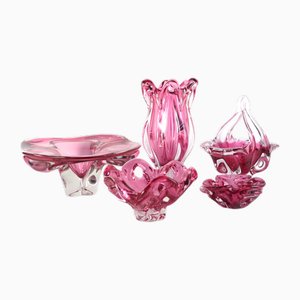 Glass Vase and Bowl by Josef Hospodka for Sklarny Chribska, Czech, 1960s, Set of 5