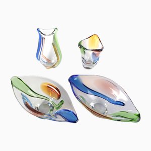 Glass Vase and Bowl Set Rhapsody by Karel Zemek for Mstisov, Czech, 1960s, Set of 4