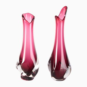 Ruby Glass Vase by Milena Veliskova for Skrdlovice, Czech, 1960s, Set of 2
