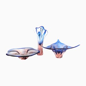 Vase et Bol en Verre par Josef Hospodka pour Sklarny Chribska, République Tchèque, 1960s, Set de 3