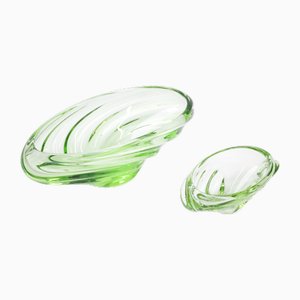 Bol en Verre Vert par Jan Beranek pour Skrdlovice, Czech, 1970s, Set de 2