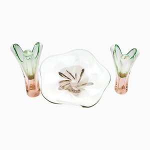 Glass Vase and Bowl by Josef Hospodka for Sklarny Chribska, Czech, 1960s, Set of 3