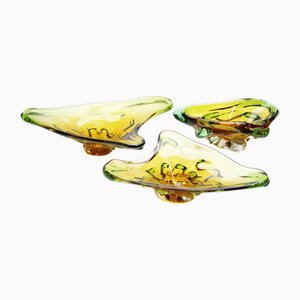 Amber Czech Glass Bowls Niagara by Karel Zemek for Mstisov, 1970s, Set of 3