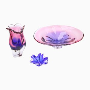 Glasvase & Schale von Josef Hospodka für Sklarny Chribska, Czech, 1960er, 3er Set