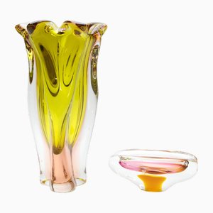 Glasvase & Aschenbecher von Josef Hospodka für Sklarny Chribska, Czech, 1960er, 2er Set