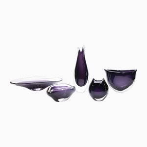 Glass Vase and Bowl by M. Stáhlíková and M. Velíšková for Škrdlovice, 1960s, Set of 5