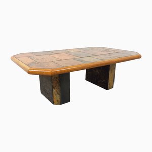Brutalistischer Vintage Couchtisch aus Stein & Eiche, 1970er