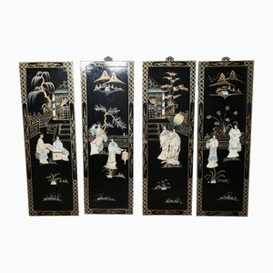 Japanese Lacquered Decorated Wall Panels, 1970s, Set of 4