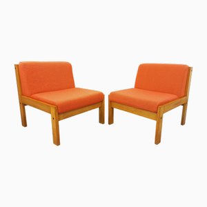 Poltrone Baumann vintage in legno e tessuto arancione, anni '70, set di 2