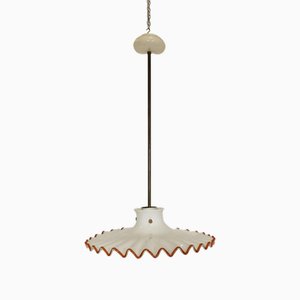 Milk Glass Pendant with Amber Colored Cord Edge from Venini, 1950