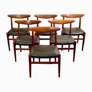Danish W2 Chairs in Black Leather by Hans J. Wegner for C. M. Madsens, 1950s, Set of 6