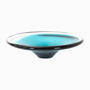 Mouth-Blown Glass Bowl in Turquoise by Willy Johansson for Hadeland Glassverk, 1960s