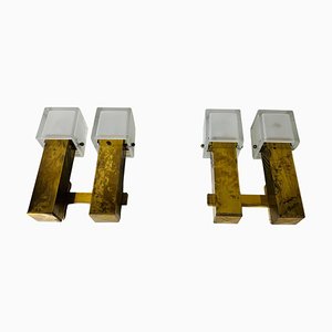 Mid-Century Brass and Ice Glass Wall Lamps, 1960s, Set of 2